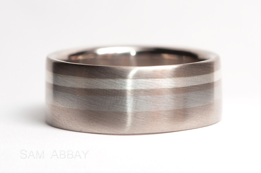 White gold Wedding Ring with Silver & Platinum Inlay