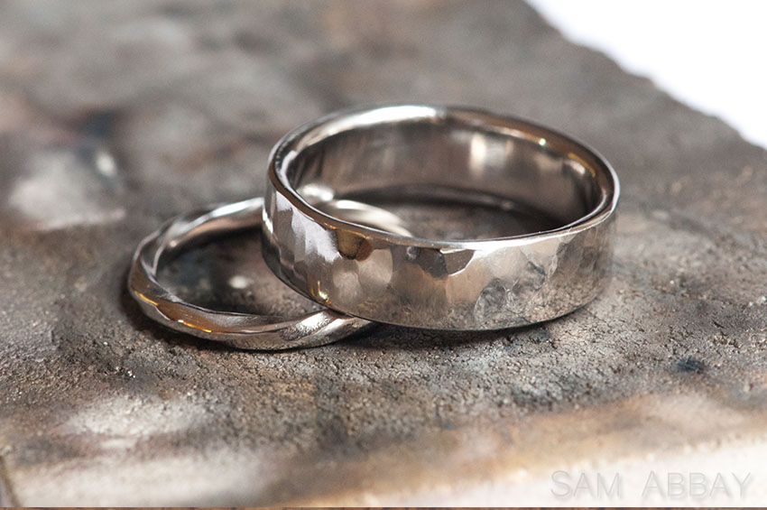 Twisted wedding ring and hammered ring