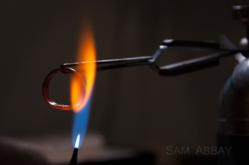 solder is melted into the seam of the ring